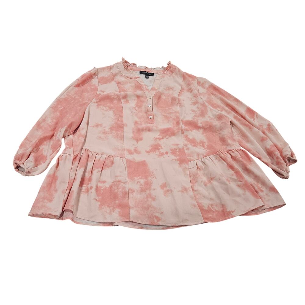 Fred David 2X Pink Tie Dye Peplum Blouse Boho Cottagecore Top